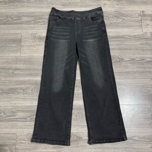 Women Black Baggy High Rise Y2K Wide‎ Leg Loose Fit Stretch Jeans Size XL/32